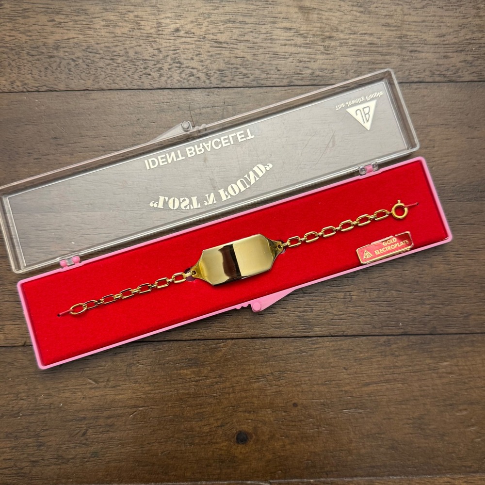 JB Lost N Found Ident Bracelet Gold Electroplate Vintage Unengraved ID Plate